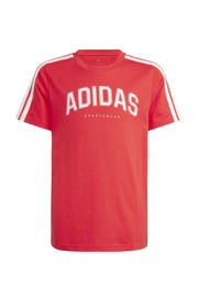 thumbnail: Rood en witte jongens en meisjes adidas Sportswear T-shirt van katoen met logo dessin, korte mouwen en ronde hals