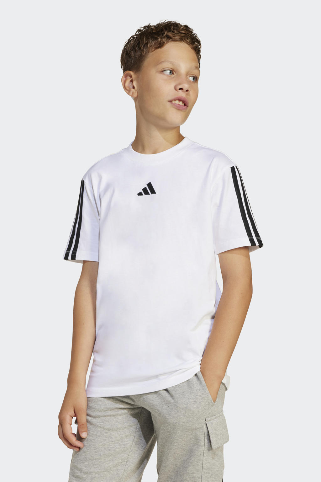 Wit en zwarte jongens en meisjes adidas Sportswear T-shirt van katoen met logo dessin, korte mouwen en ronde hals