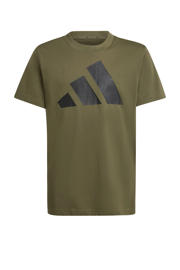 thumbnail: Olijfgroene jongens en meisjes adidas Sportswear T-shirt van katoen met logo dessin, korte mouwen en ronde hals