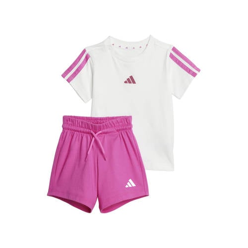 adidas Sportswear T-shirt + short wit/fuchsia Joggingpak Jongens/Meisjes Katoen Ronde hals