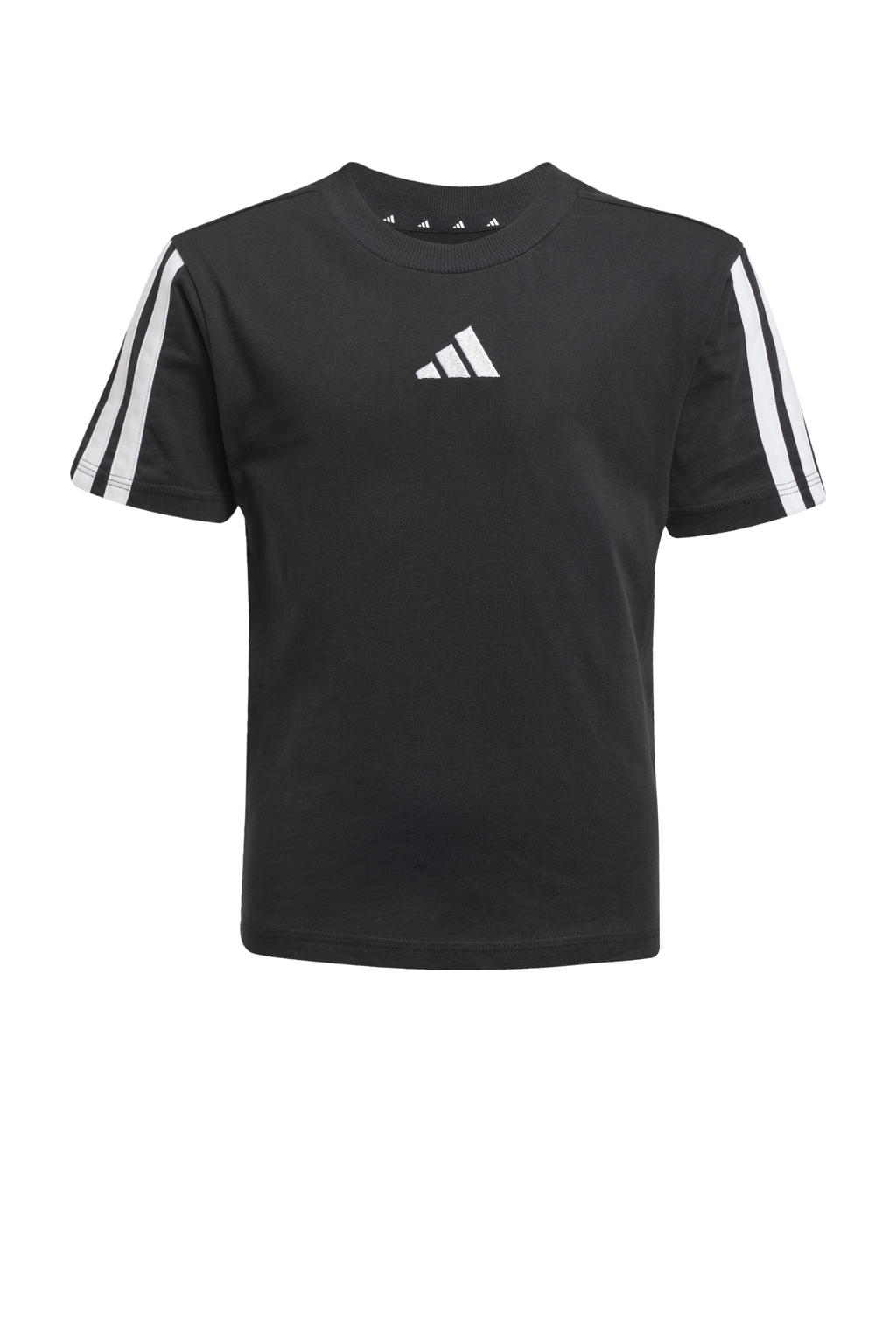 Zwart en witte jongens en meisjes adidas Sportswear T-shirt van katoen met printopdruk, korte mouwen en ronde hals