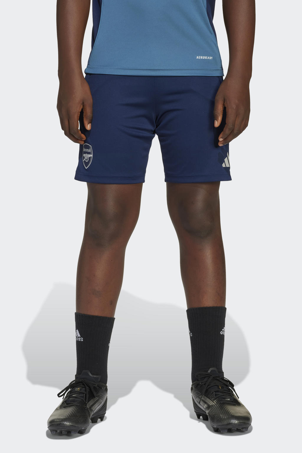 Blauwe jongens en meisjes adidas Performance Junior Arsenal FC voetbalshort van polyester met regular fit en elastische tailleband met koord