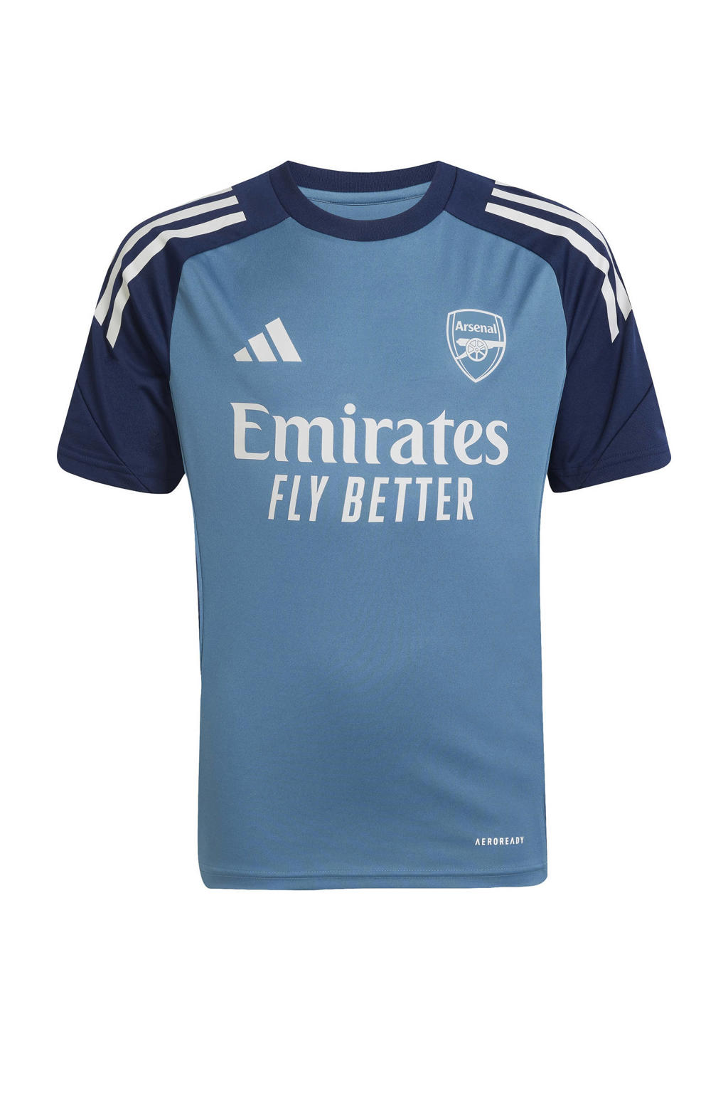 Blauwe jongens en meisjes adidas Performance Junior Arsenal FC voetbalshirt Training van polyester met korte mouwen en V-hals