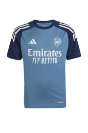 thumbnail: Blauwe jongens en meisjes adidas Performance Junior Arsenal FC voetbalshirt Training van polyester met korte mouwen en V-hals