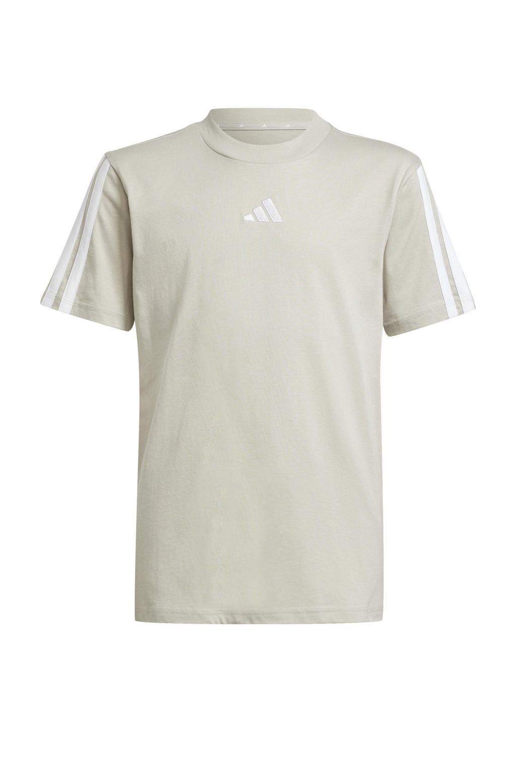 Beige jongens en meisjes adidas Sportswear T-shirt van katoen met logo dessin, korte mouwen en ronde hals