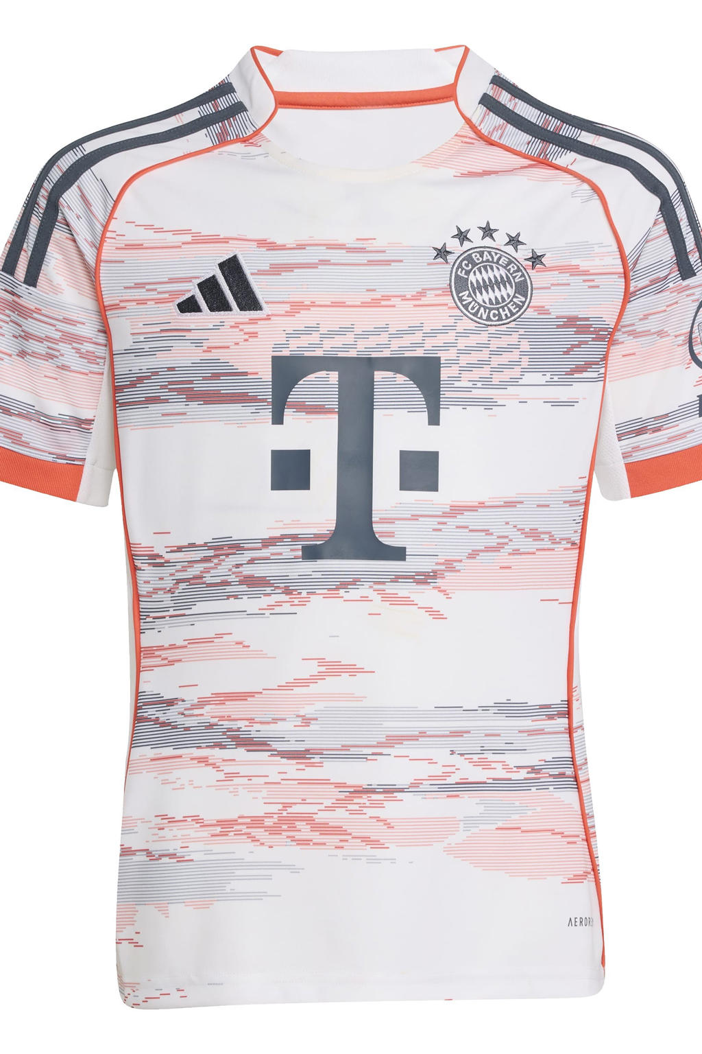 Wit en oranje jongens en meisjes adidas Performance Junior FC Bayern München voetbalshirt Uit van polyester met korte mouwen en ronde hals
