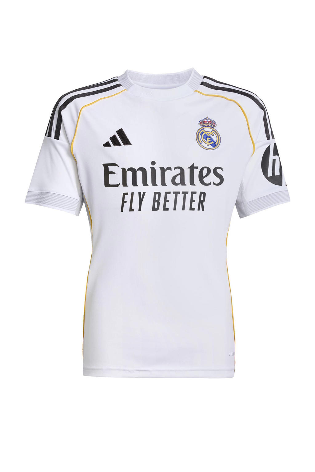 Wit en zwarte jongens en meisjes adidas Performance junior Real Madrid voetbalshirt van polyester met korte mouwen en ronde hals
