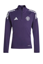 thumbnail: Paars en witte jongens en meisjes adidas Performance junior Manchester United voetbalshirt van polyester met lange mouwen, opstaande kraag en halve rits