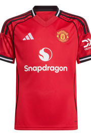 thumbnail: Rode jongens en meisjes adidas Performance Junior Manchester United voetbalshirt thuis van polyester met korte mouwen en ronde hals