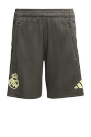 thumbnail: Olijfgroen en lichtgele jongens en meisjes adidas Performance Junior Real Madrid voetbalshort van polyester met slim fit