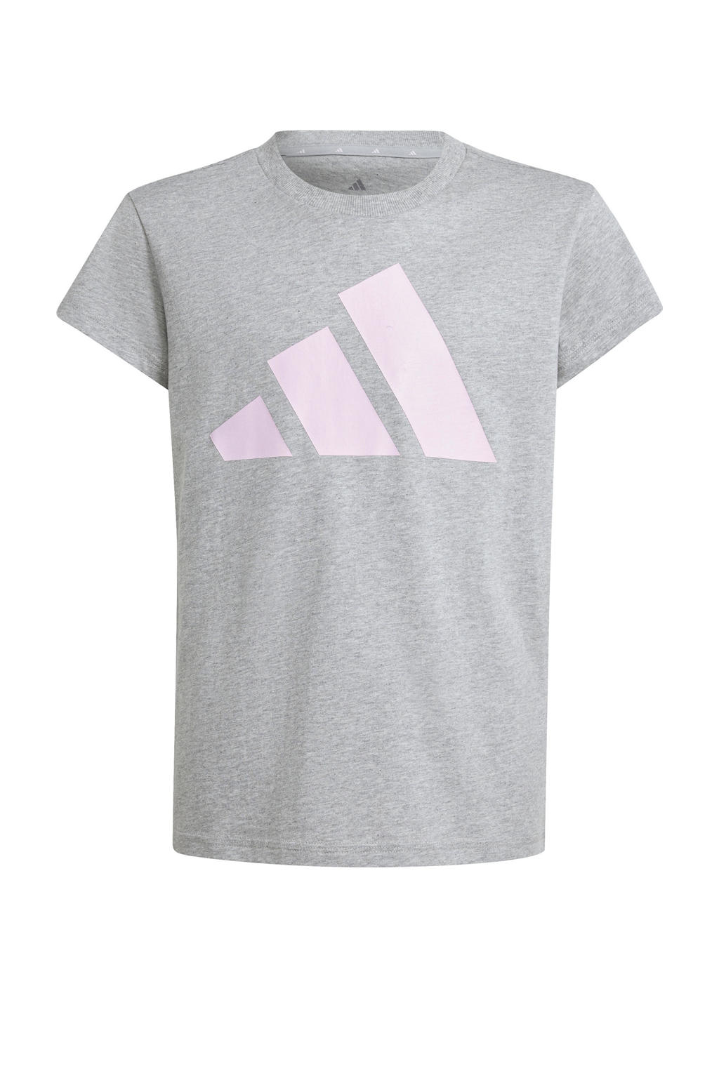 Grijs en lichtroze meisjes adidas Sportswear T-shirt van katoen met logo dessin, korte mouwen en ronde hals