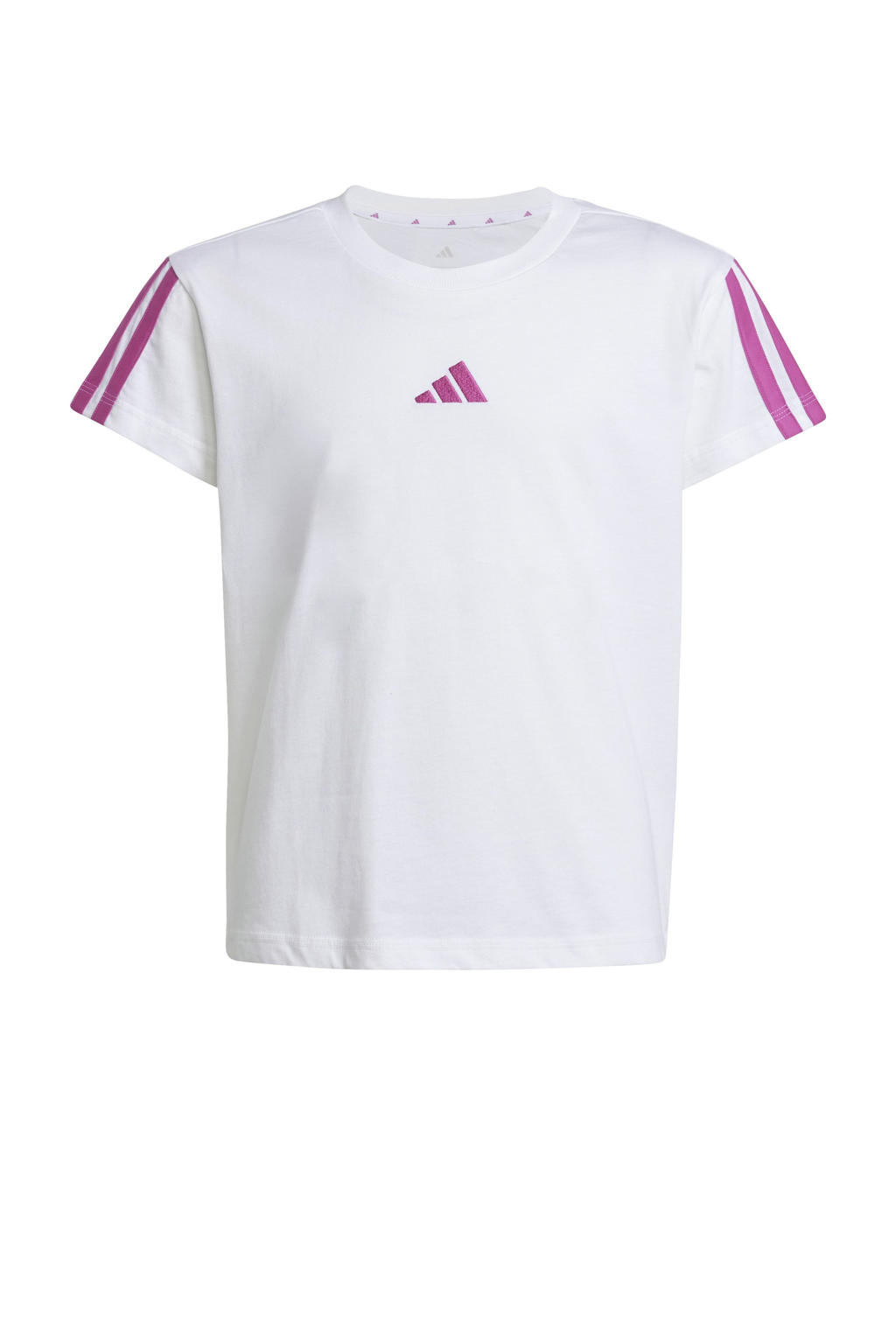 Wit en roze meisjes adidas Sportswear T-shirt van katoen met logo dessin, korte mouwen en ronde hals
