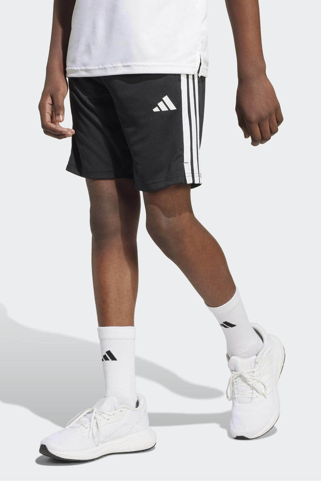 Zwarte jongens en meisjes adidas Sportswear sportshort van polyester met elastische tailleband met koord