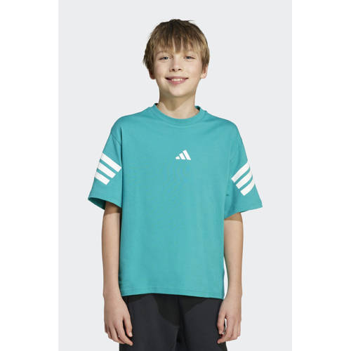 adidas Sportswear T-shirt Turquoise Blauw Jongens/Meisjes Katoen Ronde hals - maat 164 afbeelding