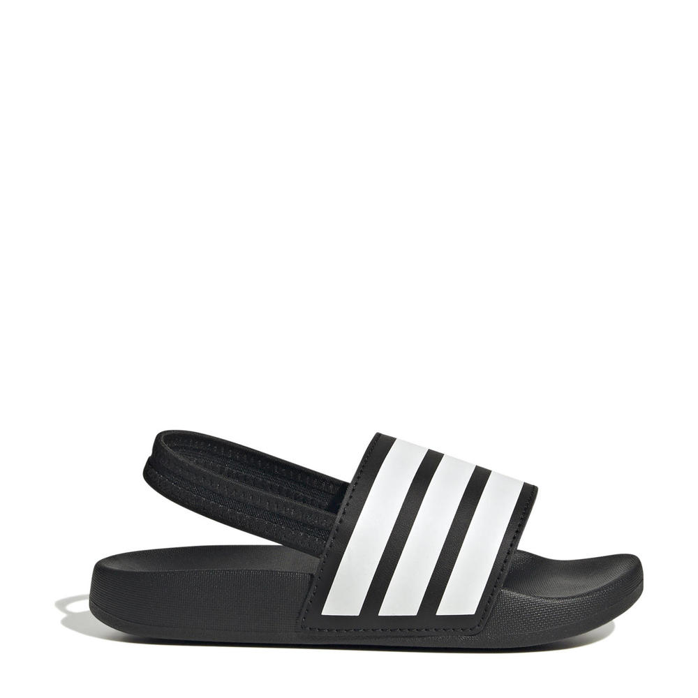 Zwart en witte jongens en meisjes adidas Sportswear Adilette Estrap badslippers met hielbandje van rubber met logo