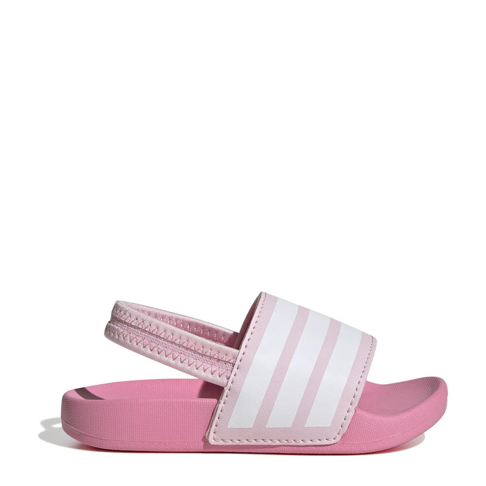 Lichtroze, wit en roze jongens en meisjes adidas Sportswear Adilette Estrap badslippers met hielbandje van rubber met logo