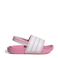 thumbnail: Lichtroze, wit en roze jongens en meisjes adidas Sportswear Adilette Estrap badslippers met hielbandje van rubber met logo
