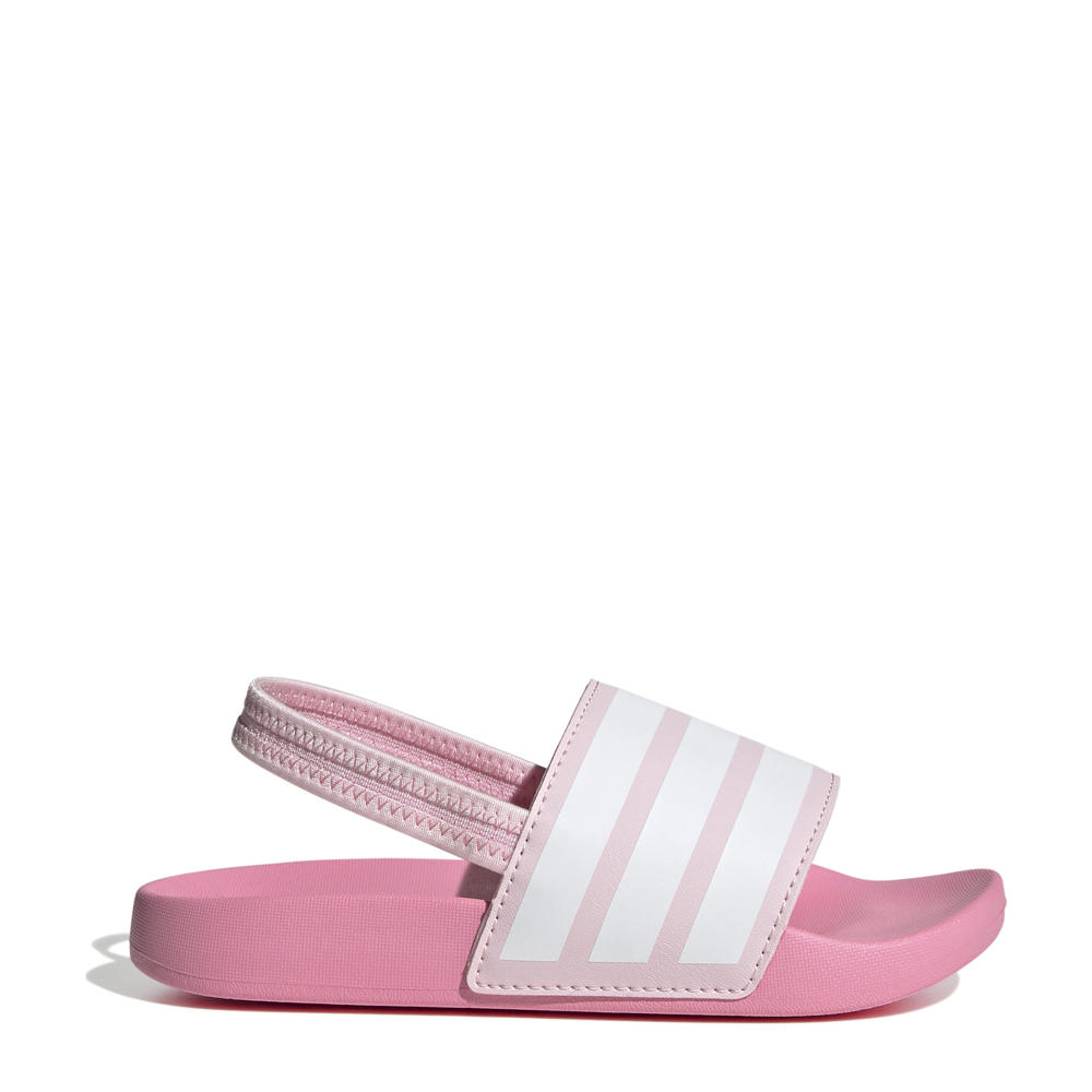 Lichtroze, wit en roze jongens en meisjes adidas Sportswear Adilette Estrap badslippers met hielbandje van rubber met logo