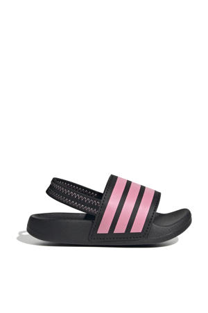 Adilette Estrap  badslippers met hielbandje zwart/roze