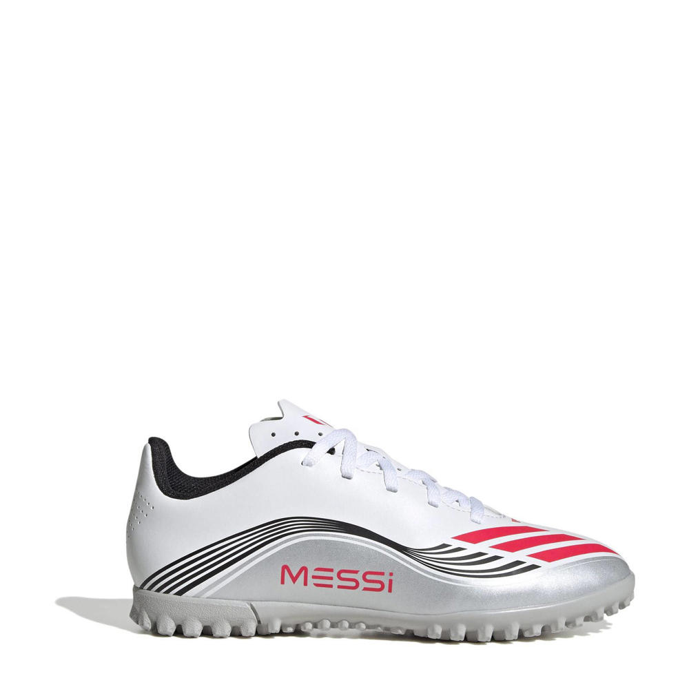 Wit, rood en grijze jongens en meisjes adidas Performance F50 Messi Club junior voetbalschoenen van imitatieleer/textiel