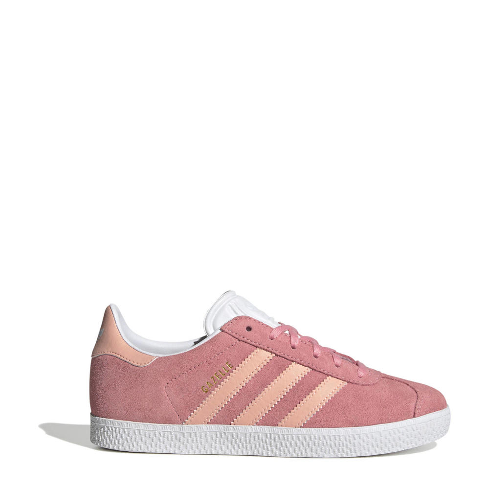Roze jongens adidas Originals Gazelle sneakers van suede met veters en effen
