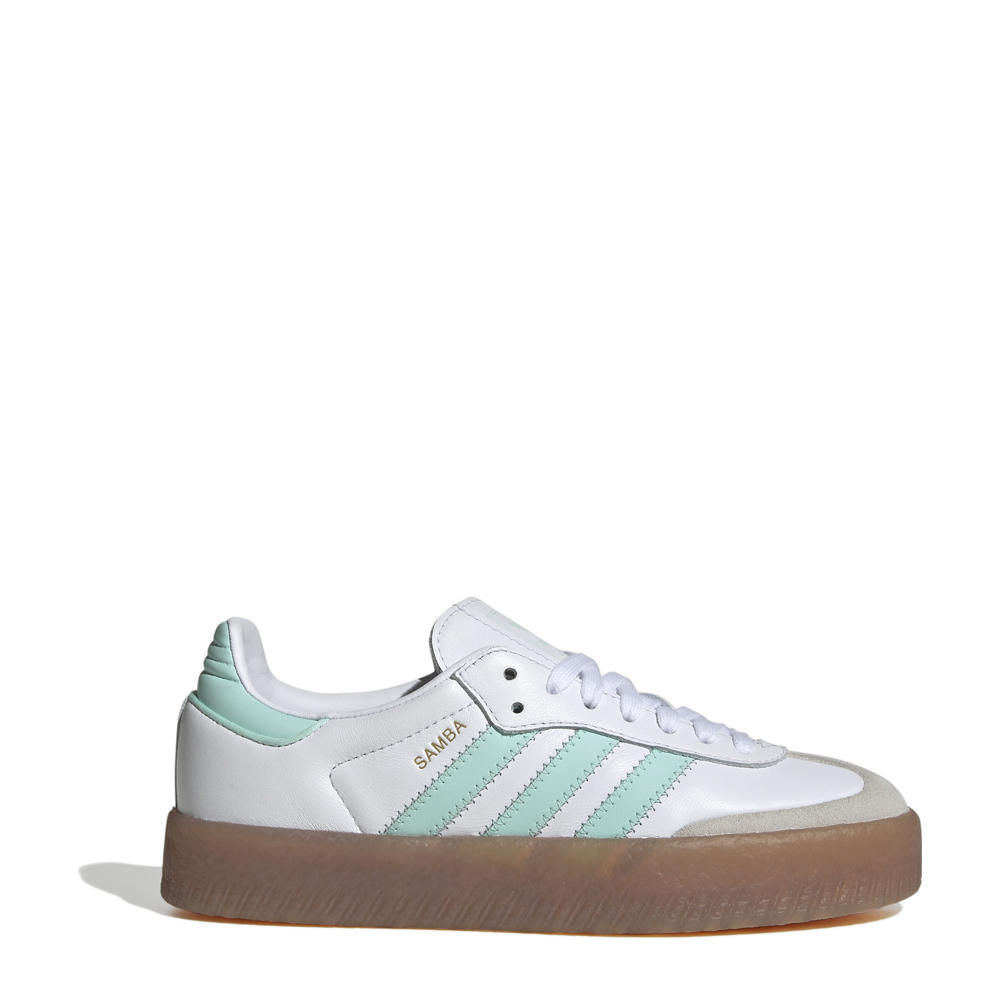 Wit en mintgroene jongens en meisjes adidas Originals Sambae sneakers van bovenwerk van leer en synthetische materialen met veters