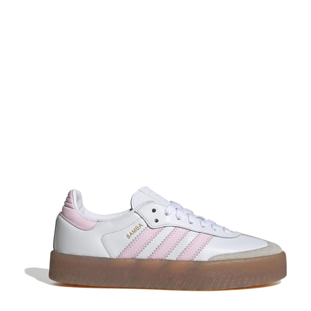 Wit en roze jongens en meisjes adidas Originals Sambae sneakers van bovenwerk van leer en synthetische materialen met veters