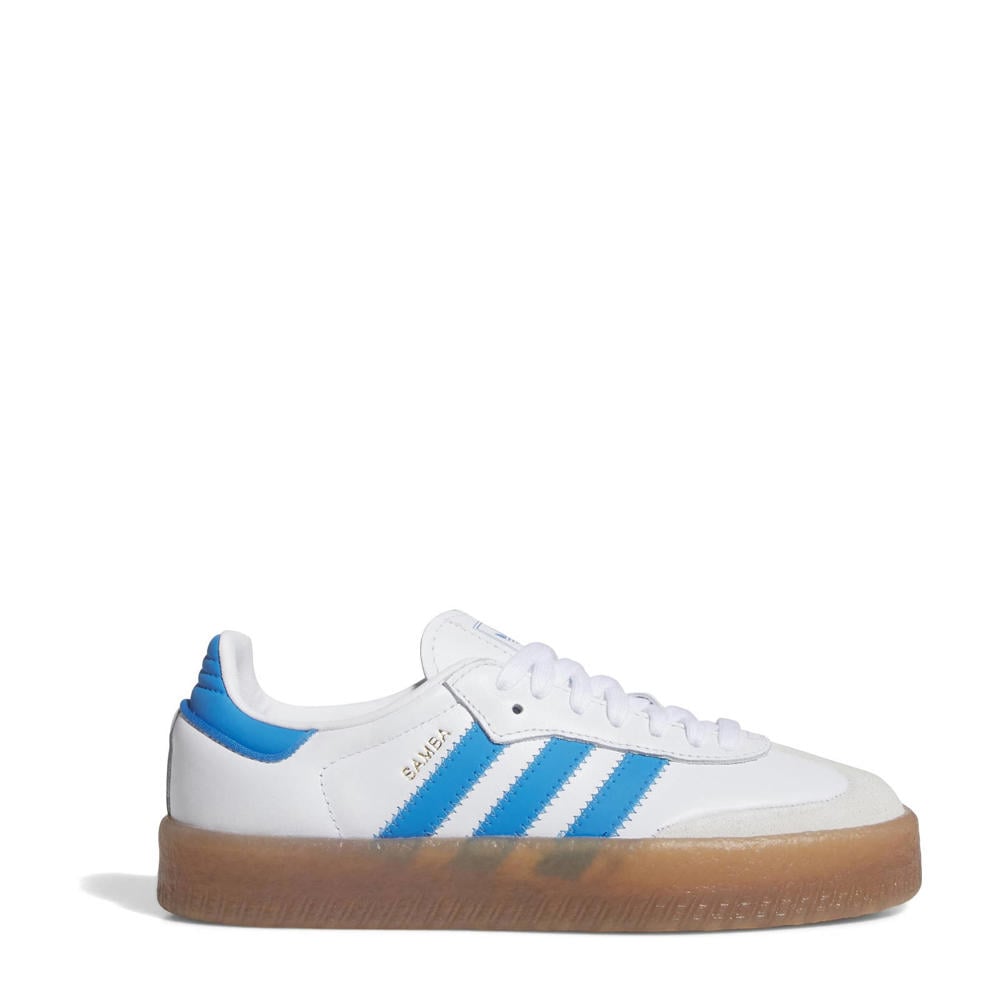Wit en blauwe jongens en meisjes adidas Originals Sambae sneakers van bovenwerk van leer en synthetische materialen met veters