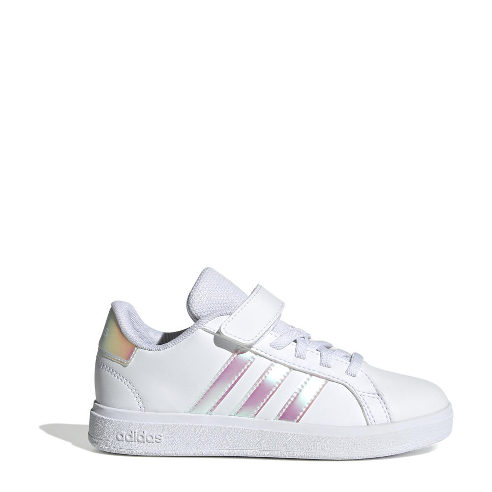Wit en roze jongens en meisjes adidas Sportswear Grand Court 2.0 sneakers van imitatieleer/textiel met elastische veter- met klittenbandsluiting