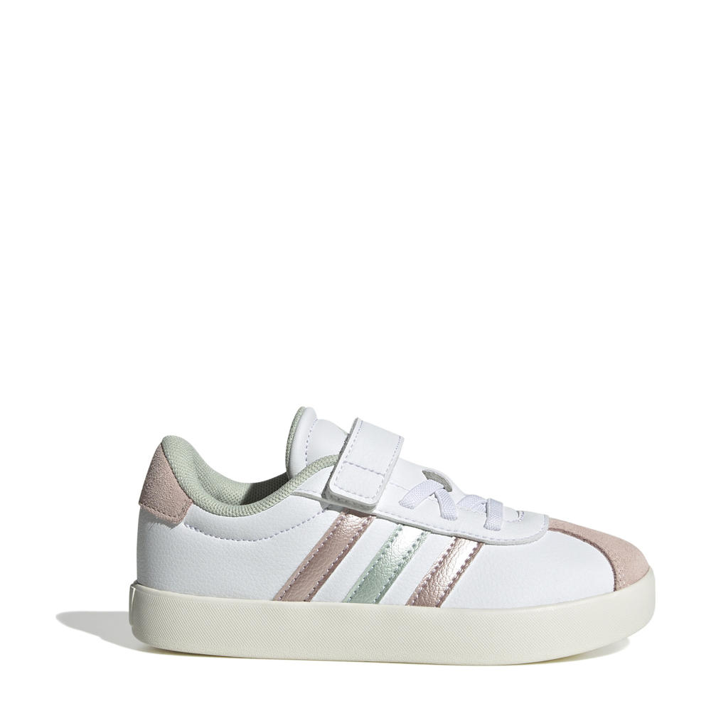 Wit, roze en turquoise jongens en meisjes adidas Sportswear VL Court 3.0 sneakers van suède met veter- met klittenbandsluiting