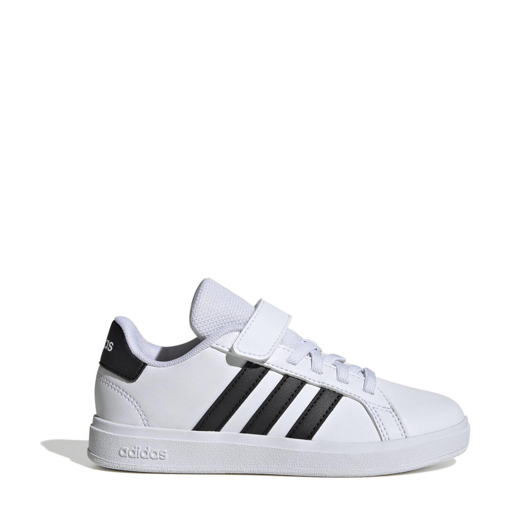 Wit en zwarte jongens en meisjes adidas Sportswear Grand Court 2.0 sneakers van imitatieleer/textiel met elastische veter- met klittenbandsluiting en effen