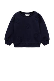 thumbnail: Donkerblauwe jongens Mango Kids sweater met effen, lange mouwen, ronde hals en borduursels