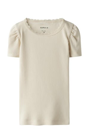 T-shirt rib gebreid lichtzand