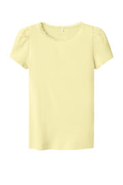 thumbnail: Lichtgele meisjes NAME IT MINI T-shirt rib gebreid van stretchkatoen met effen, korte mouwen en ronde hals