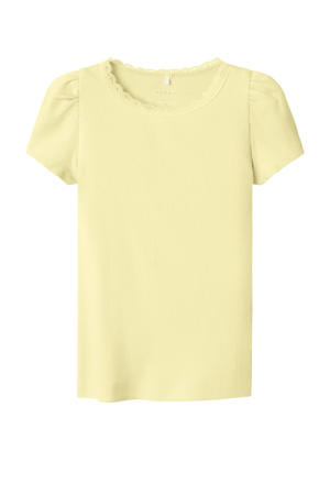 t-shirt rib gebreid lichtgeel