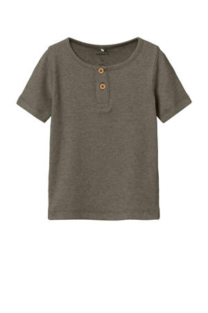 t-shirt rib gebreid donkergroen