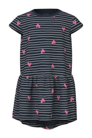A-lijn jurk donkerblauw/roze