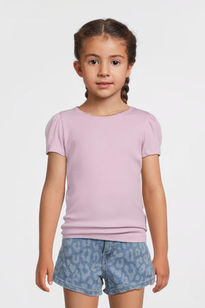 T-shirt rib gebreid roze