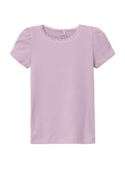 thumbnail: Roze meisjes NAME IT MINI T-shirt rib gebreid van stretchkatoen met effen, korte mouwen en ronde hals