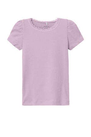 t-shirt rib gebreid roze