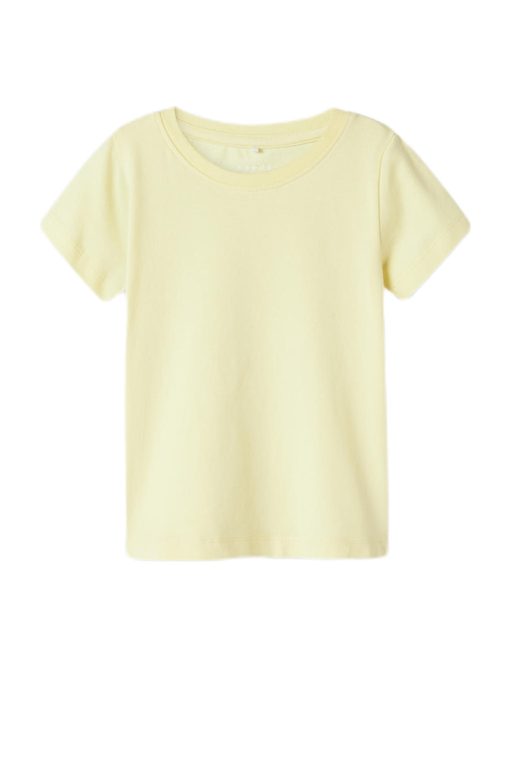 Lichtgele meisjes NAME IT MINI T-shirt van stretchkatoen met effen, korte mouwen en ronde hals