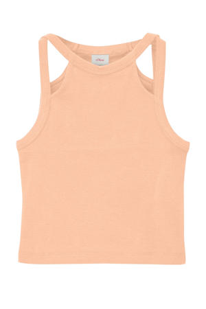 mouwloze top oranje rib gebreid
