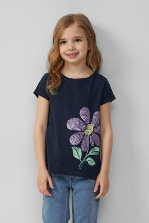 T-shirt donkerblauw met pailletten