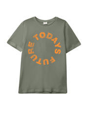 thumbnail: Donkergroene jongens s.Oliver T-shirt van katoen met tekst print, korte mouwen en ronde hals
