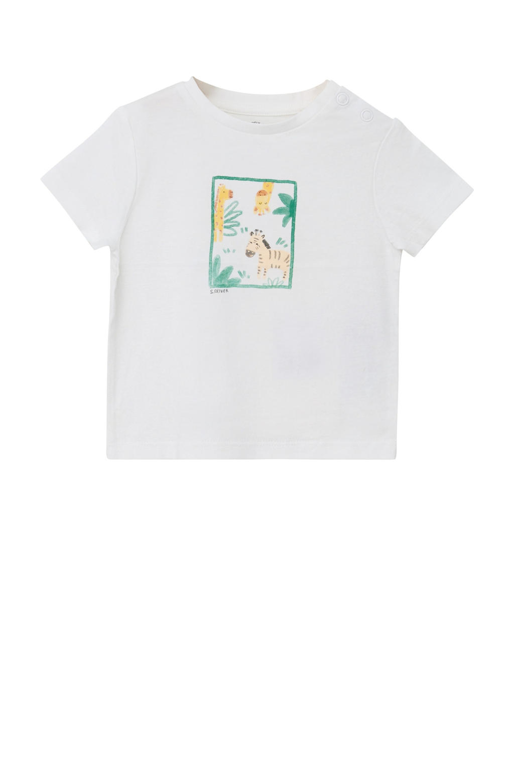 Witte jongens s.Oliver T-shirt van katoen met printopdruk, korte mouwen, ronde hals en drukknoopsluiting