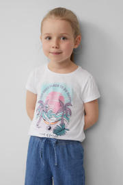 thumbnail: Witte meisjes s.Oliver T-shirt van katoen met printopdruk, korte mouwen, ronde hals en glitters