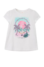 thumbnail: Witte meisjes s.Oliver T-shirt van katoen met printopdruk, korte mouwen, ronde hals en glitters