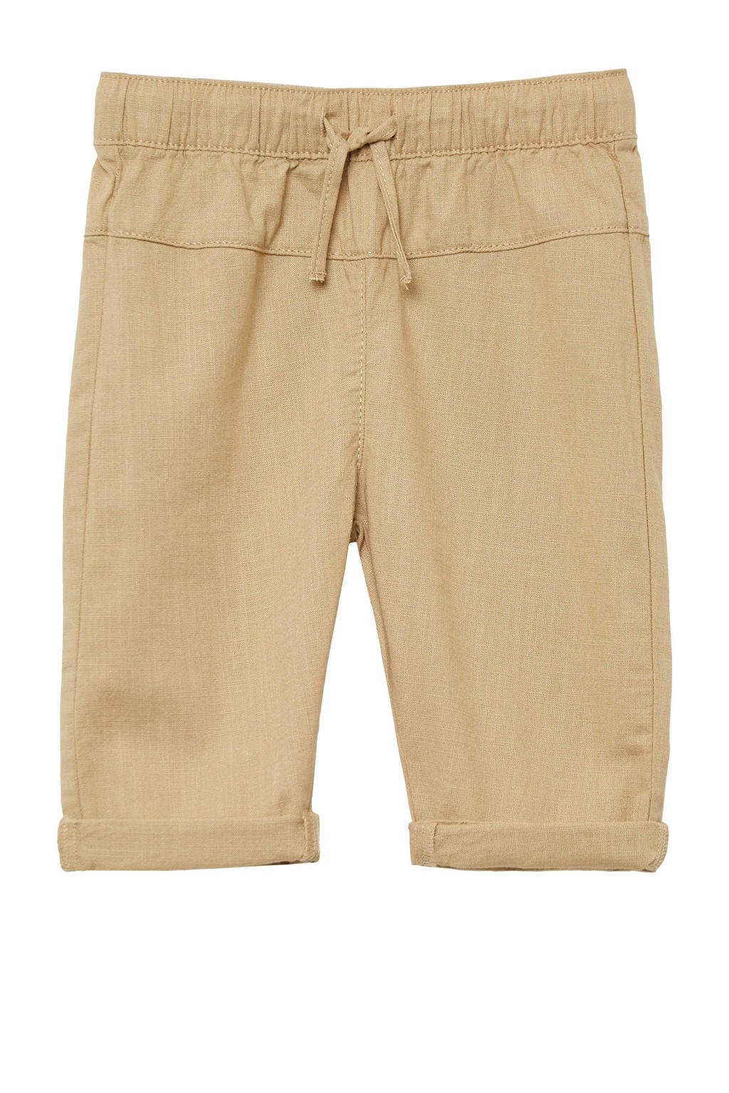 Beige jongens s.Oliver casual broek van katoen met elastische tailleband met koord en effen