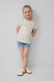 thumbnail: Beige, lila en blauwe meisjes s.Oliver T-shirt rib gebreid van stretchkatoen met korte mouwen en ronde hals