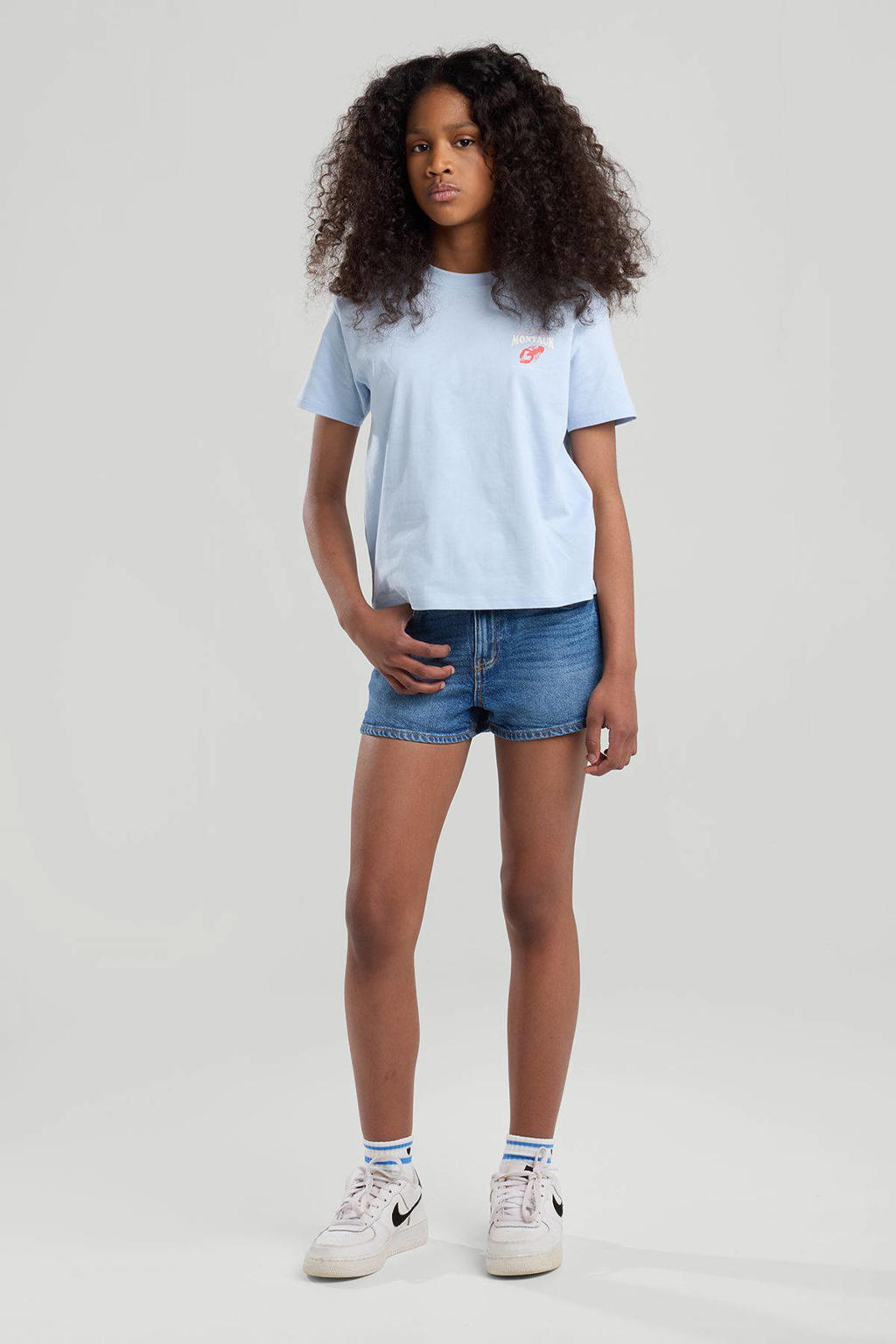 Dark blue denim meisjes America Today short dark blue van denim met regular waist, rits- en knoopsluiting en effen
